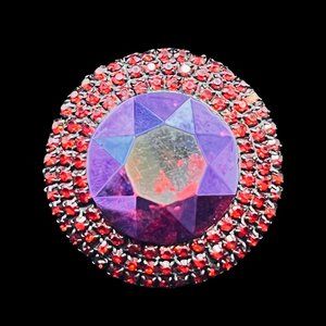 Vintage Weiss Round Heliotrope Rhinestone Set in Japanned Brooch (5136)